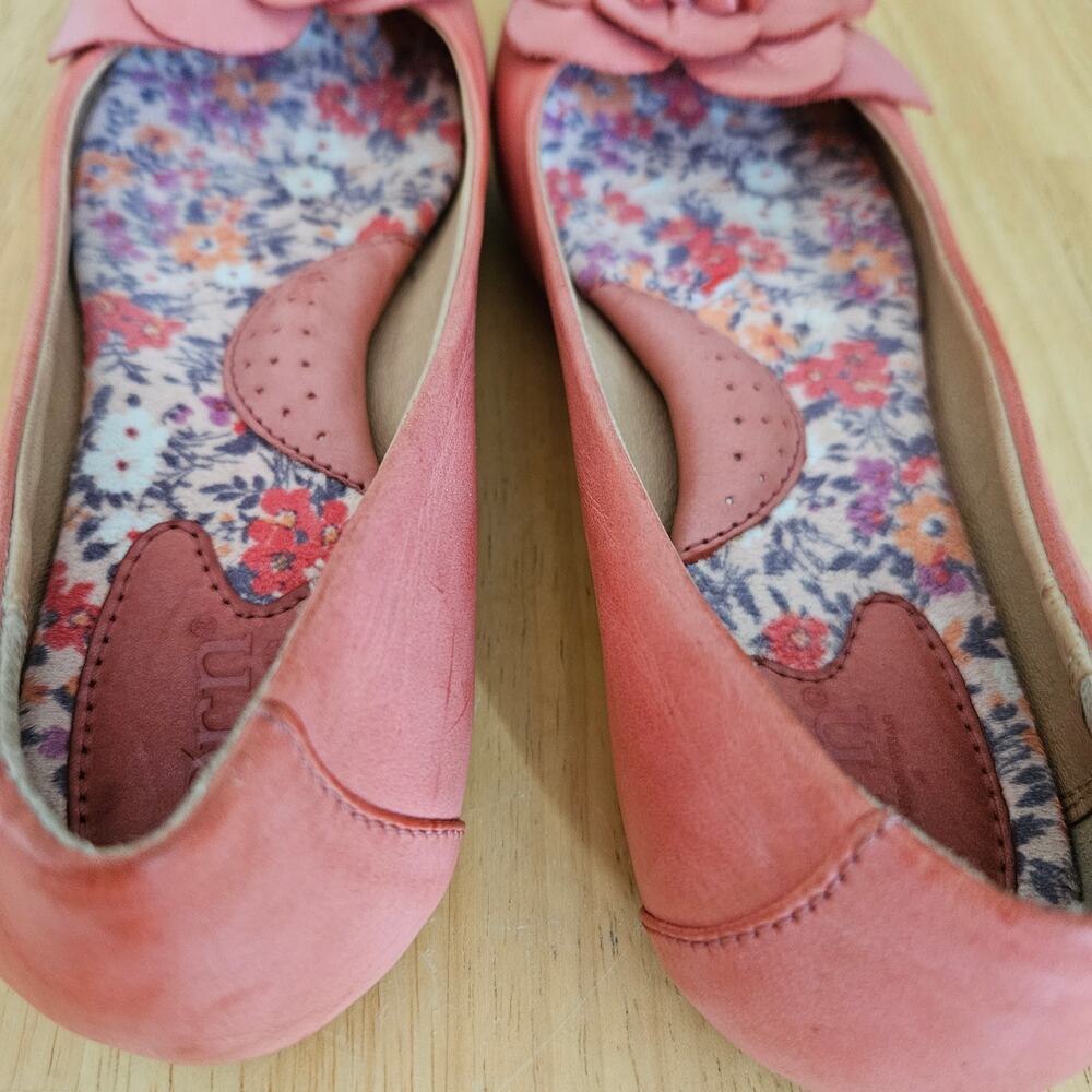 Born Julianne Coral Pink Leather Floral Rosette Ballet Flats Sz 6 - Picture 8 of 10